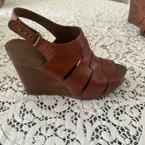 Elegant Tan Wedge Sandals 8 1/2.   $75